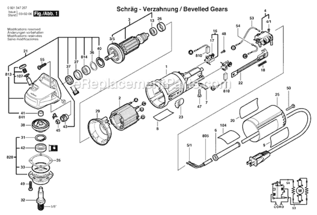Page A Diagram and Parts List for 1347A 0601347267 Bosch Angle Grinder