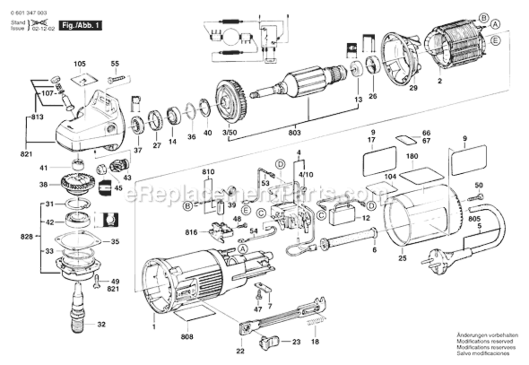 Page A Diagram and Parts List for 1347 0601347039 Bosch Angle Grinder