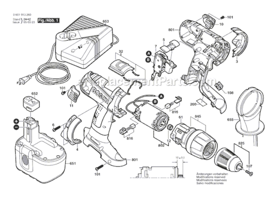 Page A Diagram and Parts List for 13624-2G 0601913270 Bosch Hammer Drill