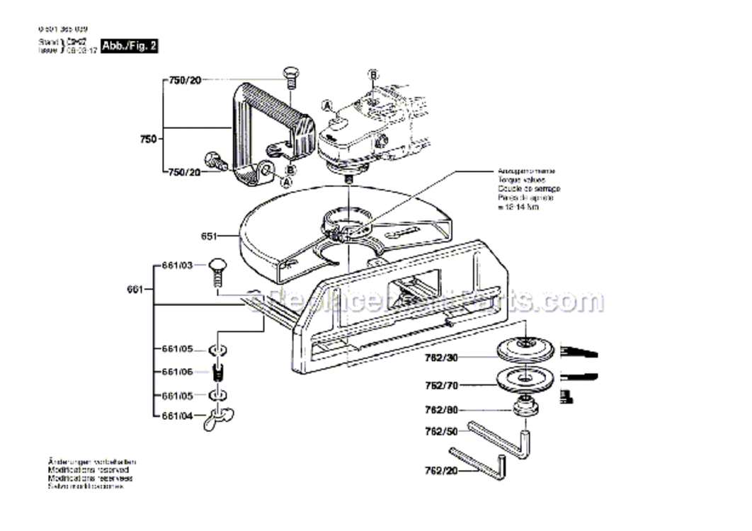 Page B Diagram and Parts List for 1365K  Bosch Chop Saw