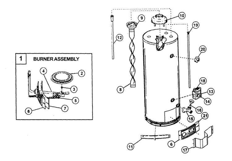 Water Heater Diagram and Parts List for 153333315HA  Kenmore Water Heater