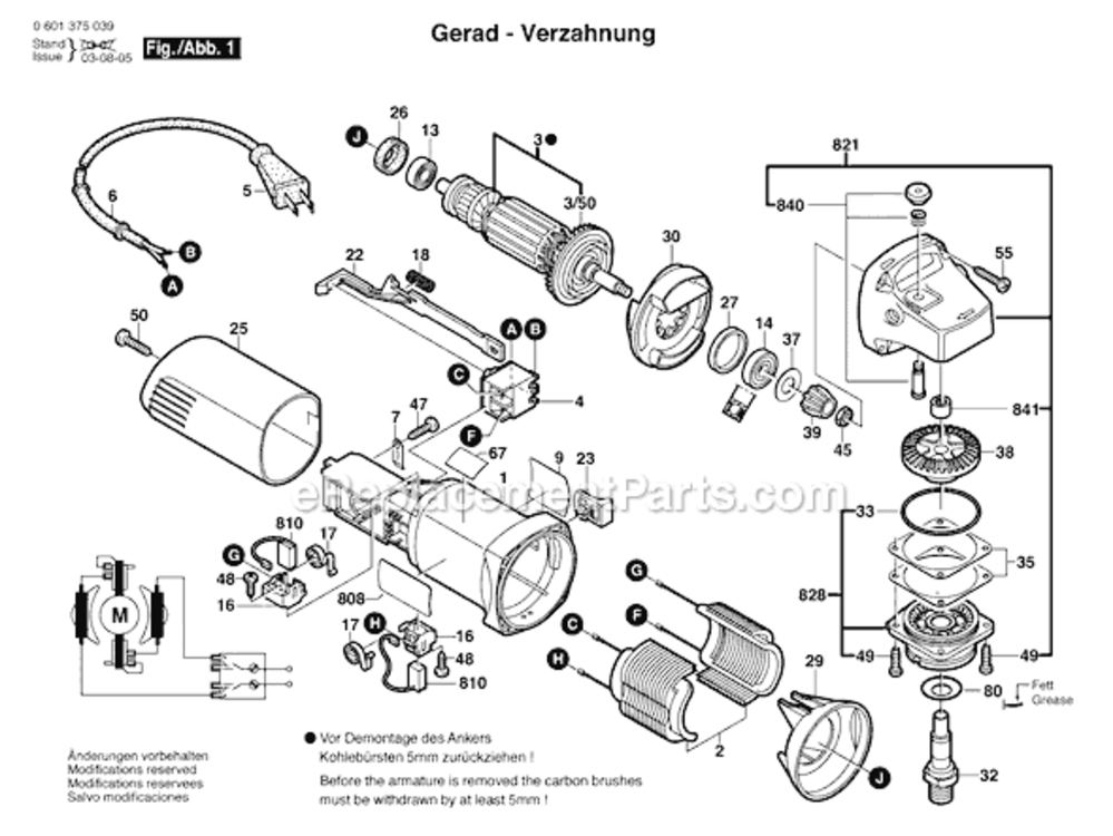 Page A Diagram and Parts List for 1375-01 0601375090 Bosch Angle Grinder