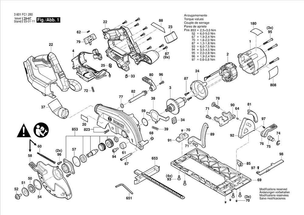 Diagram 1 Diagram and Parts List for GKS18V-57-2 3 601 FC1 200 Bosch Circular Saw
