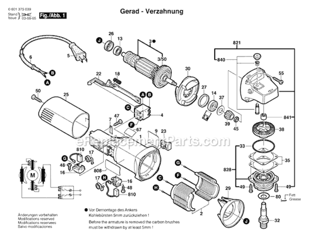 Page A Diagram and Parts List for 1375AK 0601375939 Bosch Angle Grinder