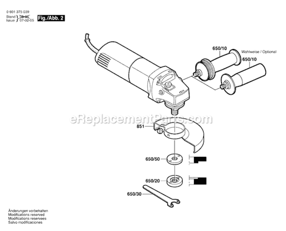 Page B Diagram and Parts List for 1375AK 0601375939 Bosch Angle Grinder