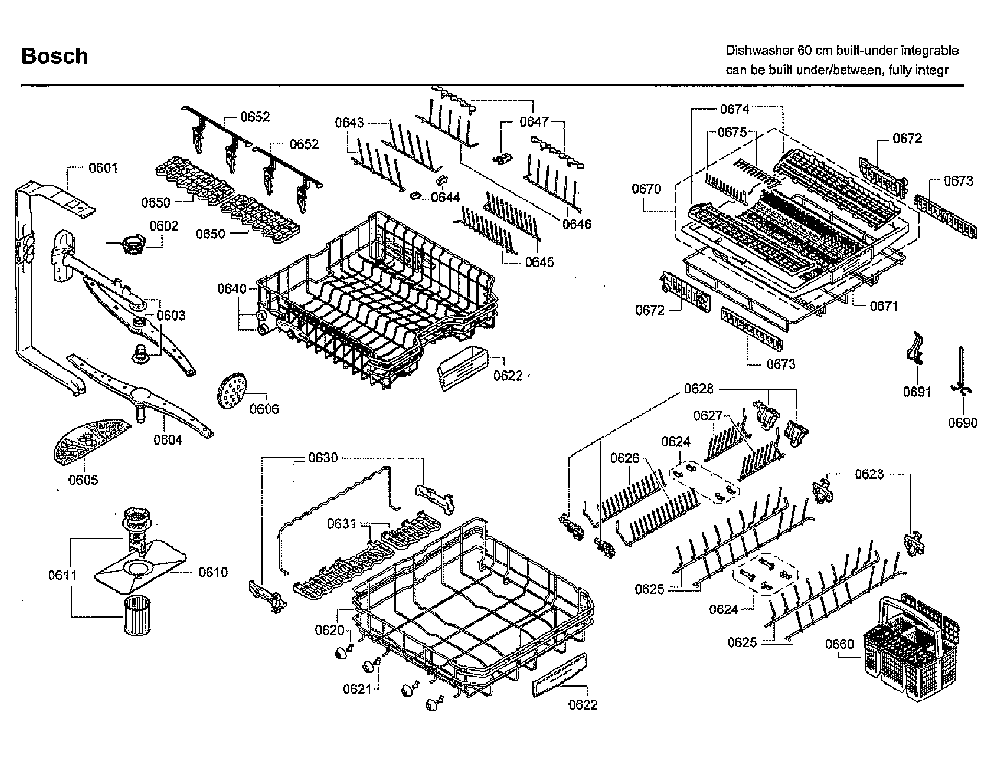 Baskets Diagram and Parts List for SHV9PT53UC 80 Bosch Dishwasher