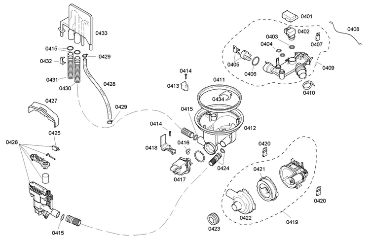 Pump Diagram and Parts List for SHE45C02UC 40 Bosch Dishwasher