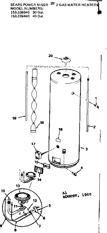 Replacement Parts Diagram and Parts List for 153339440  Kenmore Water Heater