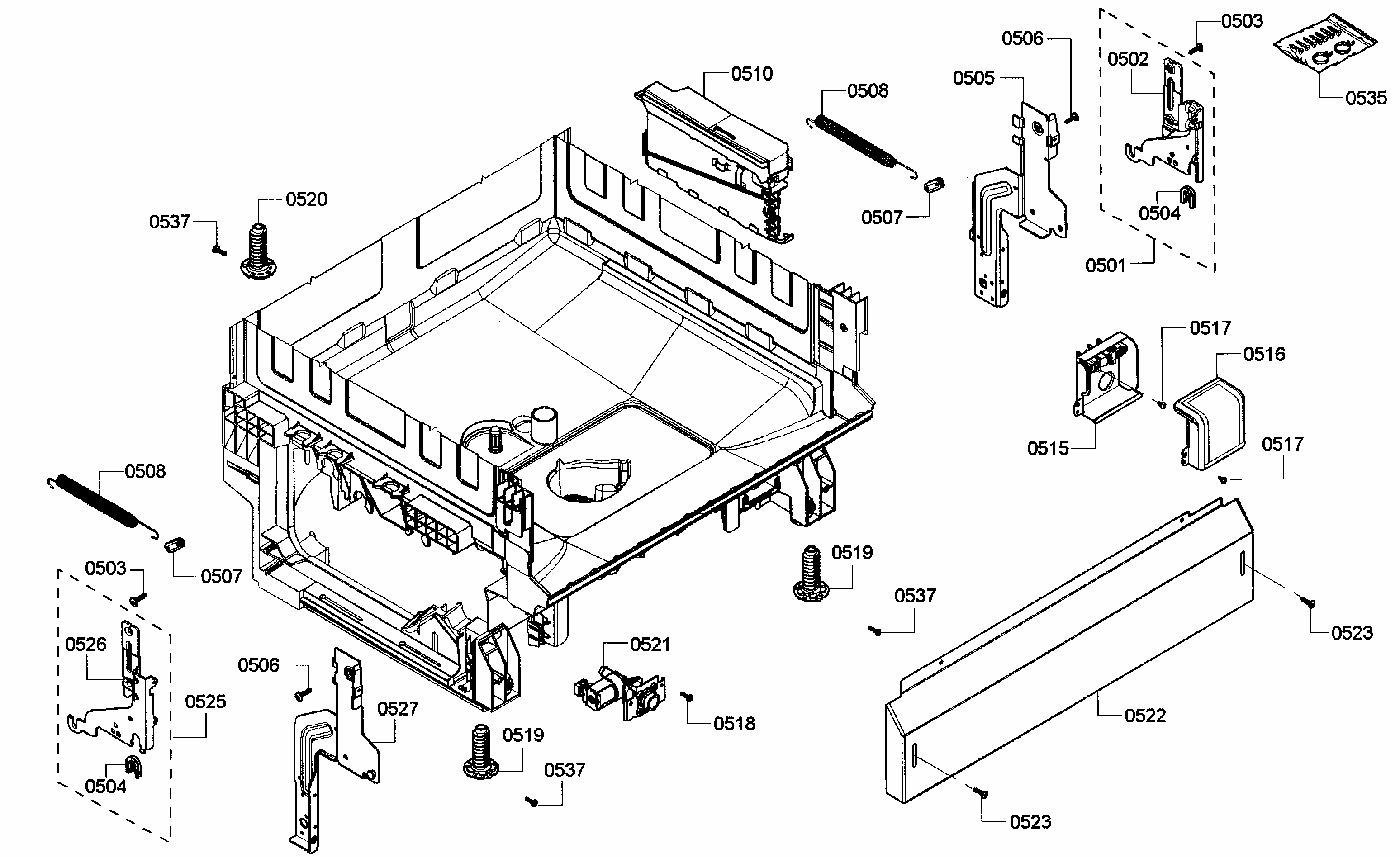 Base Assy Diagram and Parts List for S36KMK15UC 05 Bosch Dishwasher