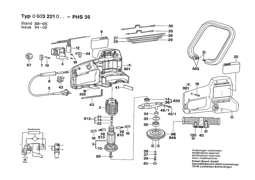 Section 1 Diagram and Parts List for PHS35 0603221003 Bosch Nibbler & Shears