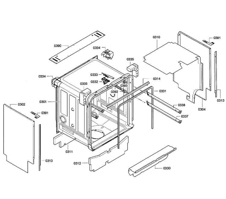 Cabinet Diagram and Parts List for SHV68E13UC 29 Bosch Dishwasher