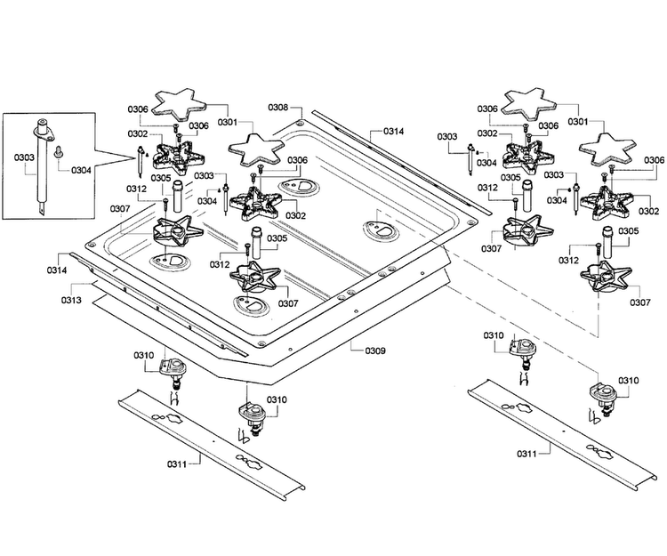 Burners Assy Diagram and Parts List for PRD304GHU 10 Thermador Range
