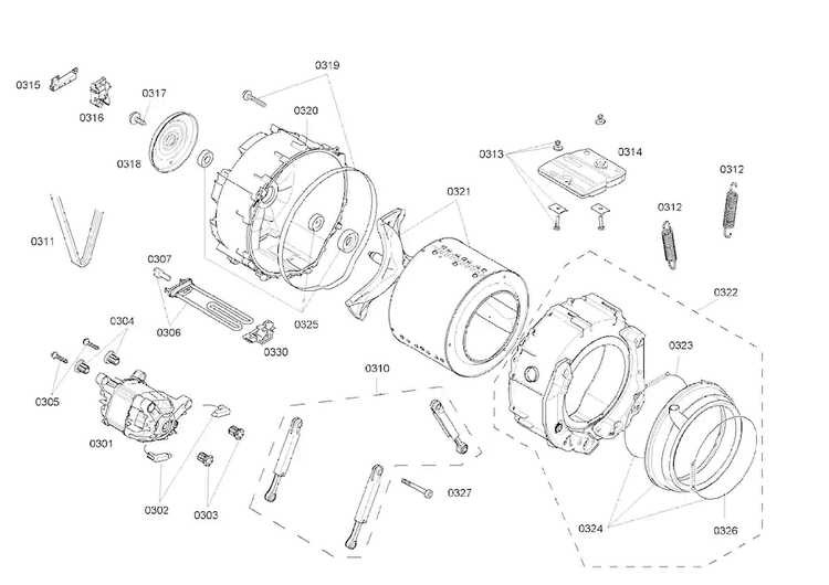 Drum Assy Diagram and Parts List for WAS24460UC 18 Bosch Washer