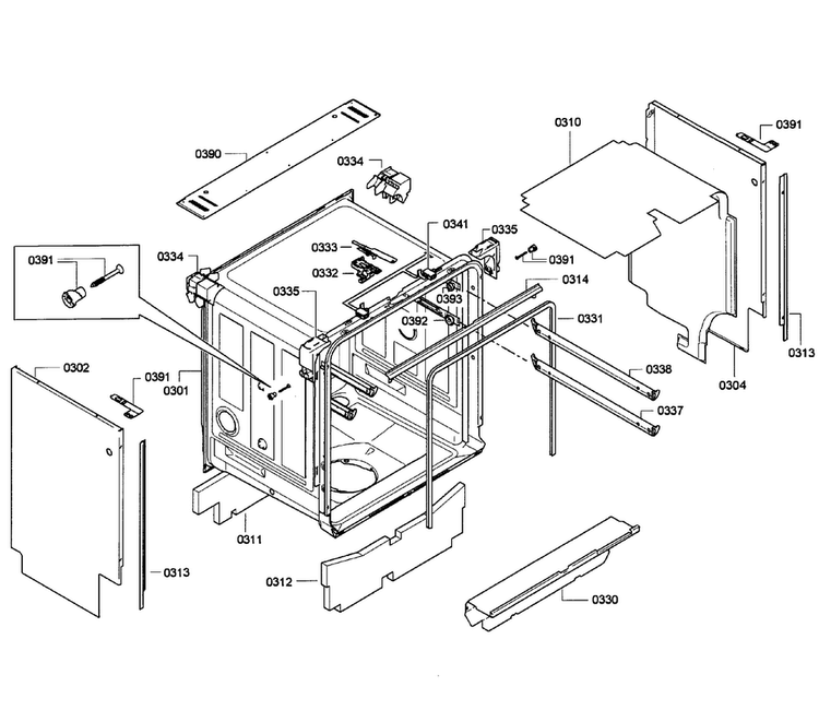 Cabinet Diagram and Parts List for SPE5ES55UC 06 Bosch Dishwasher