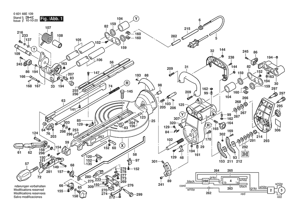Section 1 Diagram and Parts List for 060166E222  Bosch Miter Saw