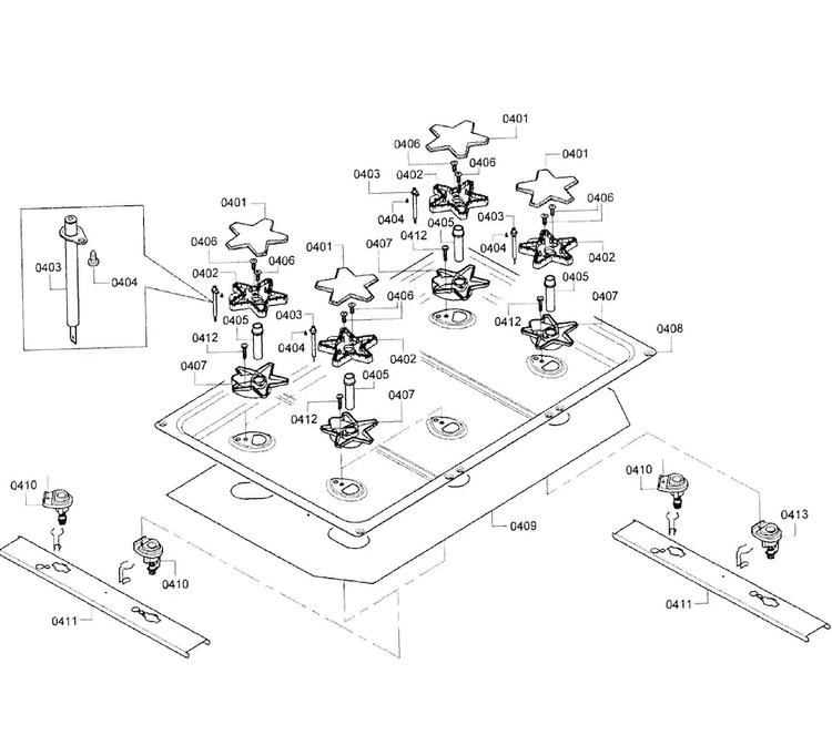 Burners Assy Diagram and Parts List for PRG366JG 03 Thermador Range