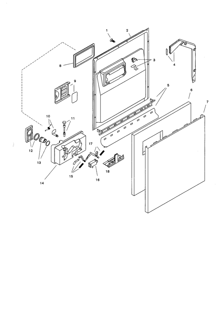 Door Assembly Diagram and Parts List for SHU4016UC 06 Bosch Dishwasher