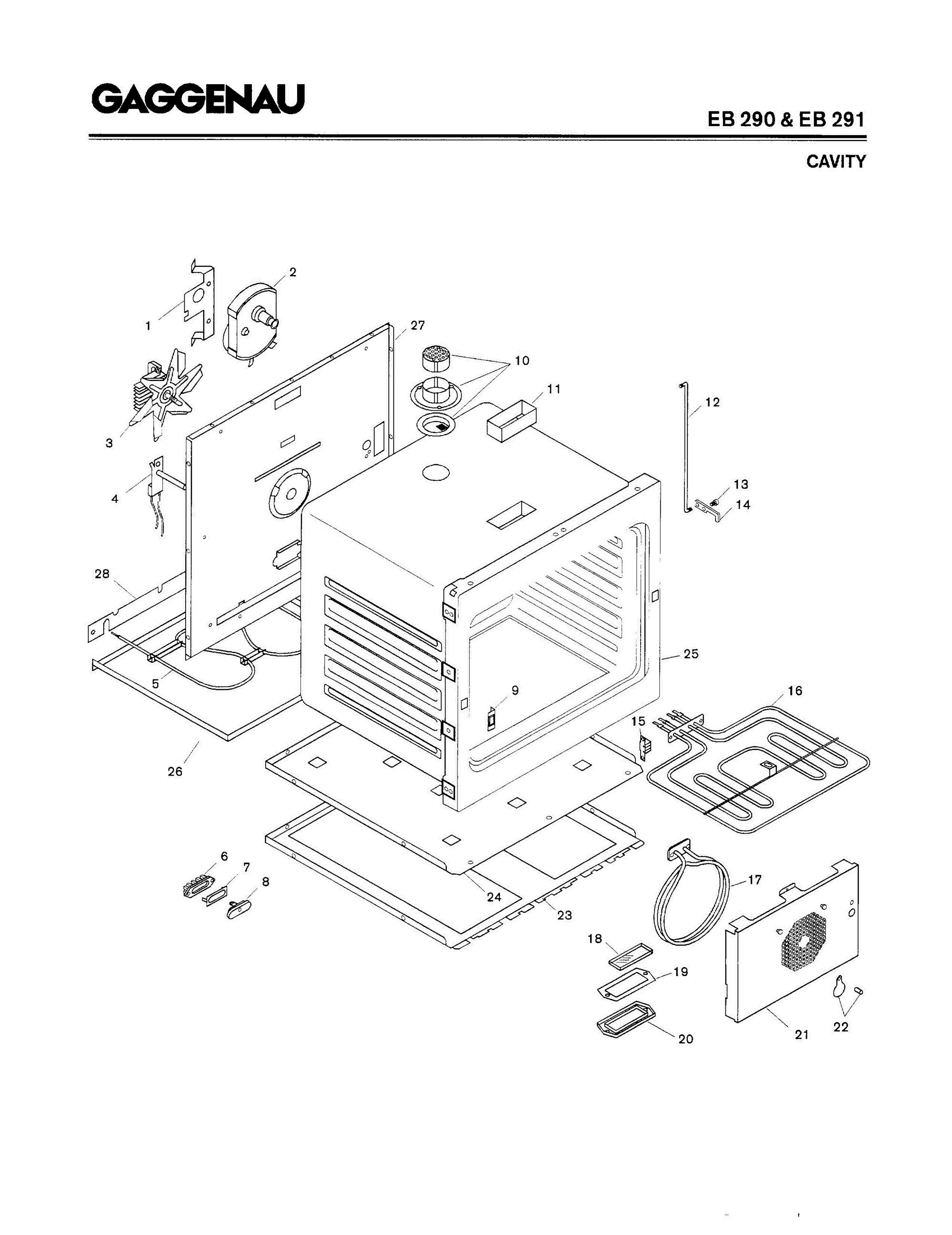 02 - CAVITY Diagram and Parts List for EB291-620  Bosch Range
