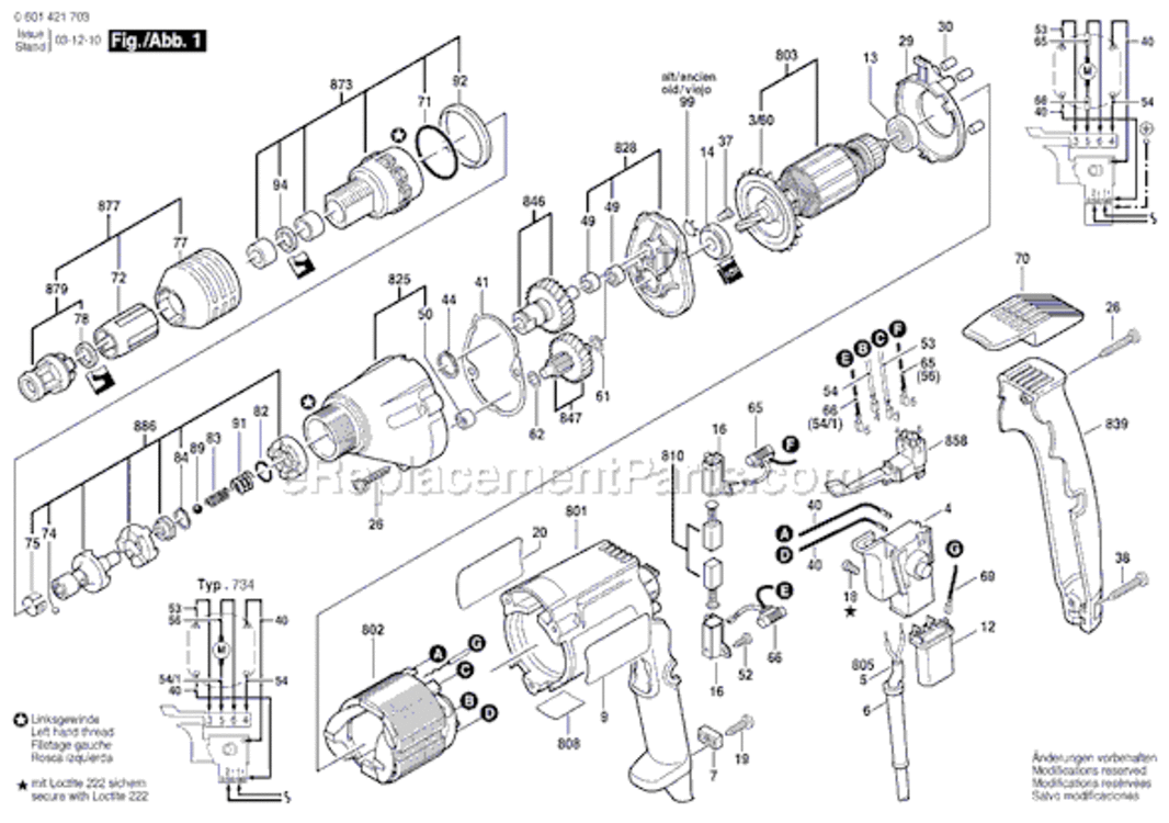 Page A Diagram and Parts List for 1421VSR 0601421734 Bosch Electric Drill