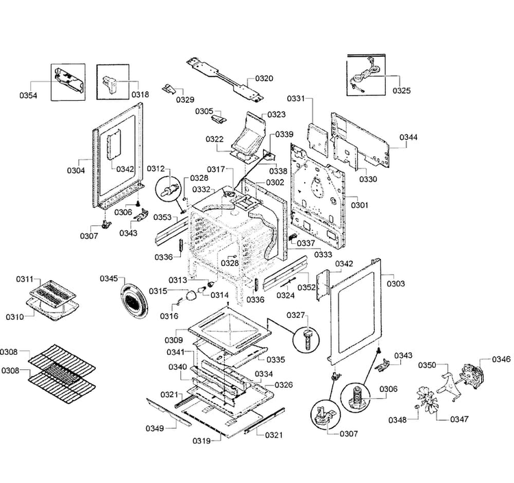 Cabinet Assy Diagram and Parts List for HGS5053UC 09 Bosch Range