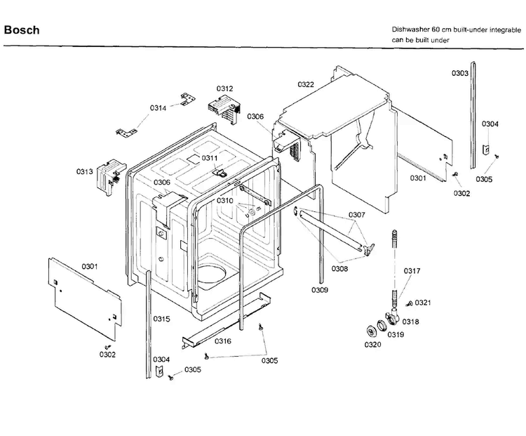 Frame Diagram and Parts List for SHX46A05UC 26 Bosch Dishwasher