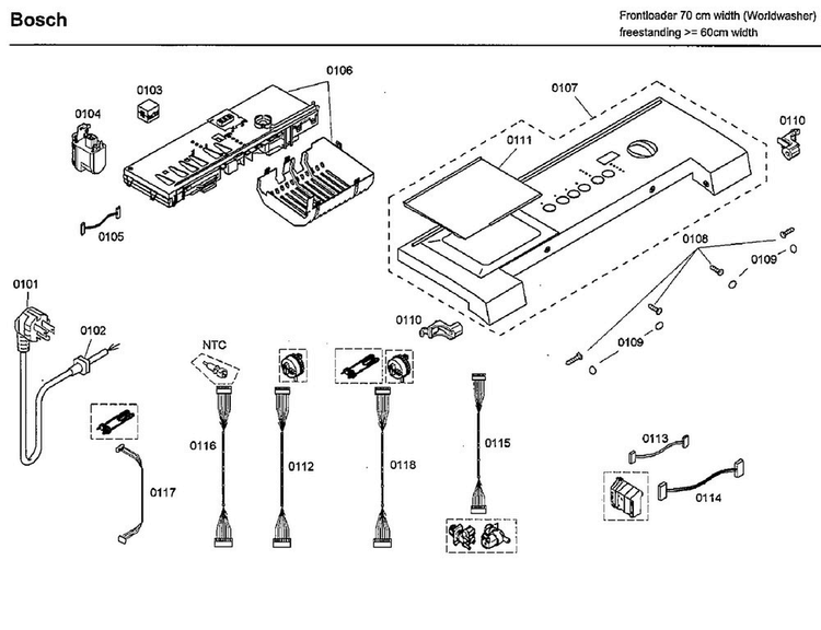 Control Panel Diagram and Parts List for WFMC8400UC 07 Bosch Washer