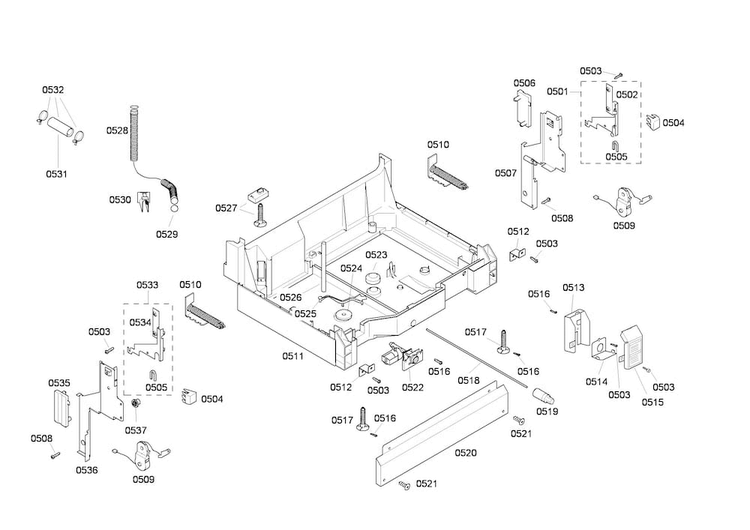 Base Assy Diagram and Parts List for SHE46C06UC 22 Bosch Dishwasher
