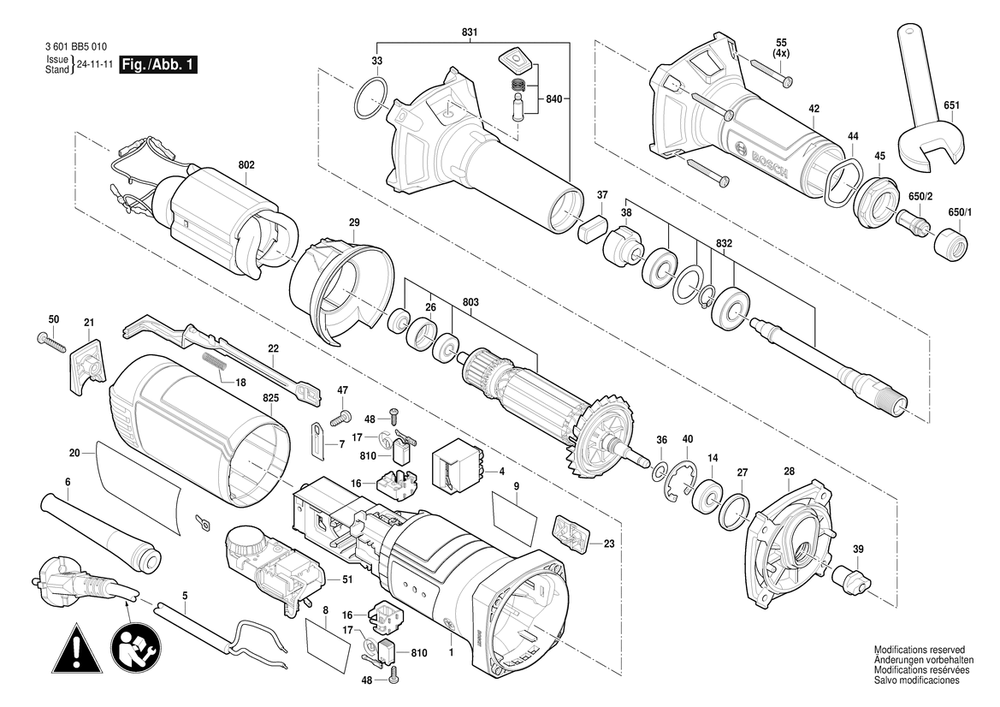 Section 1 Diagram and Parts List for GGS30LS 3601BB5010 Bosch Sander Grinder