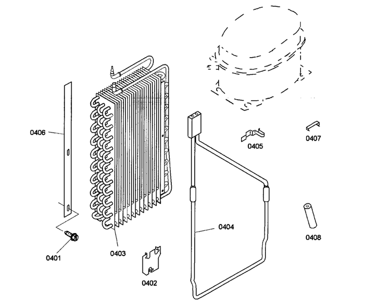 Evaporator Diagram and Parts List for KBUIT4275E 01 Thermador Refrigerator