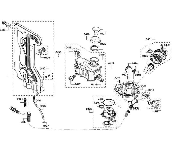 Pump Section Diagram and Parts List for SHE7PT52UC 07 Bosch Dishwasher