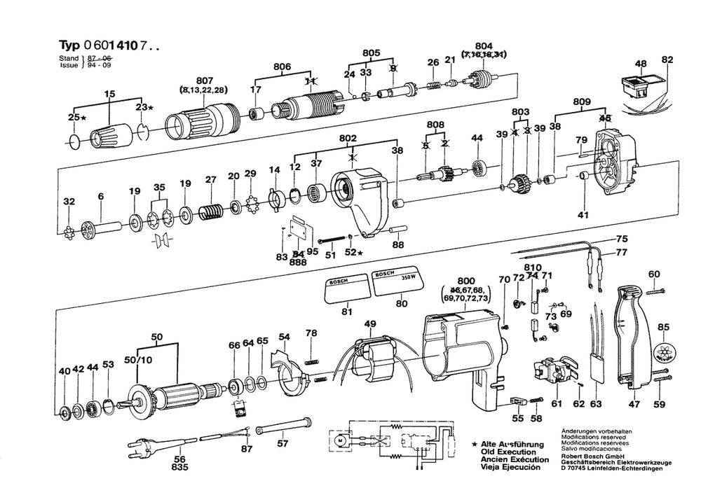 Section 1 Diagram and Parts List for GSR14107 0601410734 Bosch Screwdriver