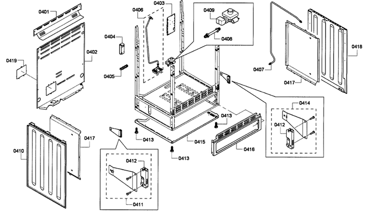 Cabinet Diagram and Parts List for HGS7282UC 06 Bosch Range