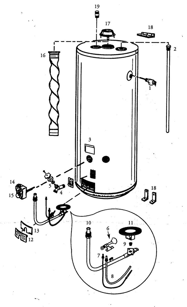 Water Heater Diagram and Parts List for 153333944  Kenmore Water Heater