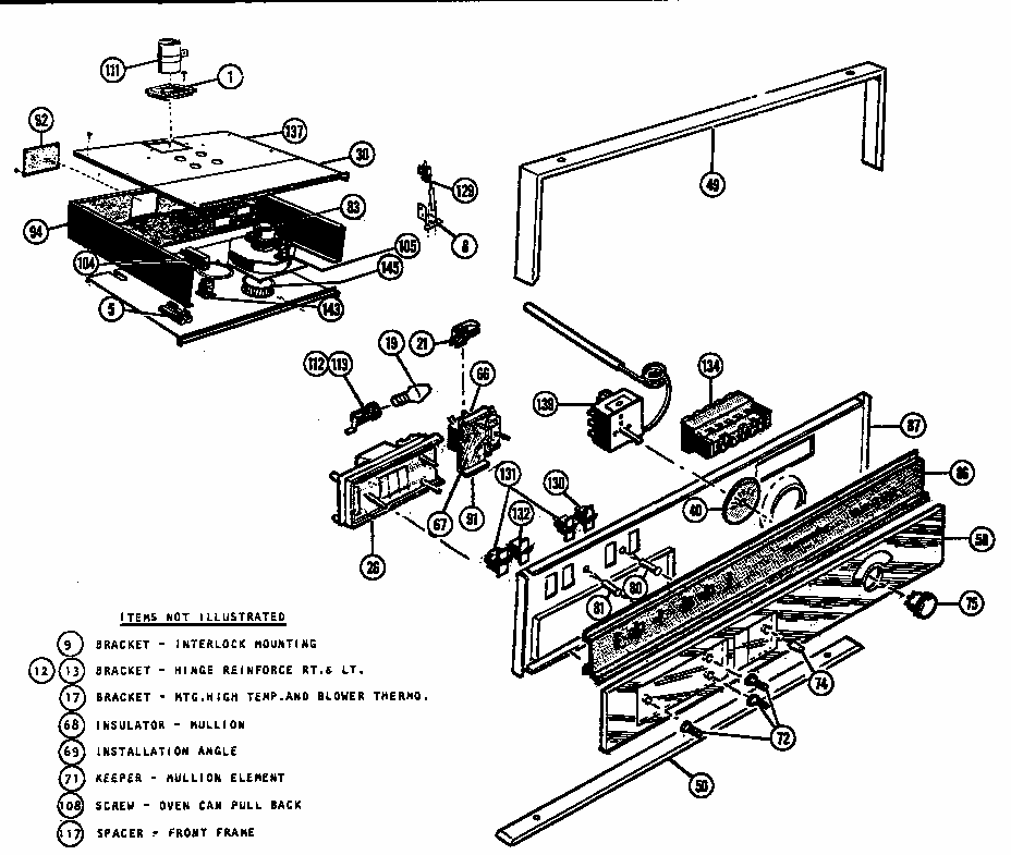 Self Cleaning Oven Control Section Diagram and Parts List for MTR225  Thermador Microwave