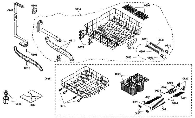 Rack Assy Diagram and Parts List for SHE46C05UC 17 Bosch Dishwasher