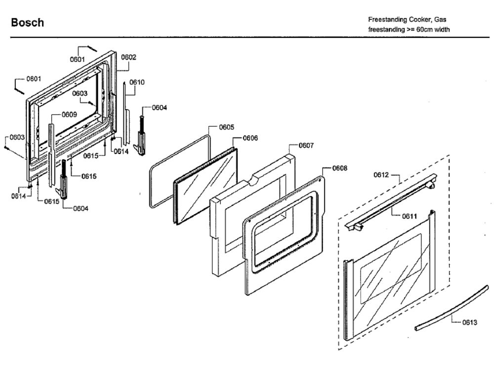 Door Diagram and Parts List for HGS7132UC 06 Bosch Range