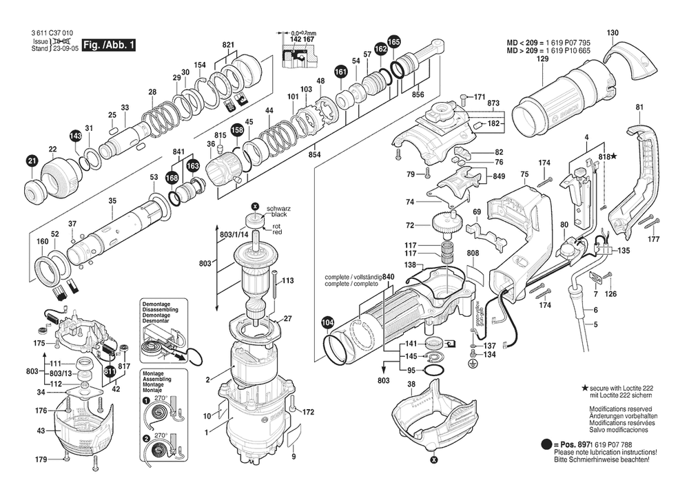 Section 1 Diagram and Parts List for GSH5 3611C37010 Bosch Demolition Hammer