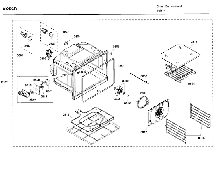 Oven Cavity Diagram and Parts List for HBL5720UC 01 Bosch Microwave