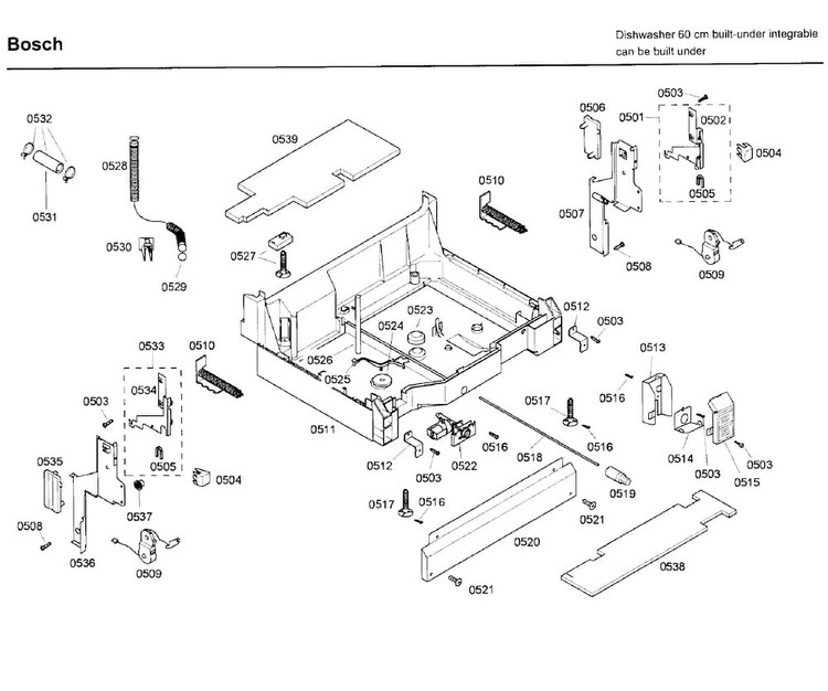 Base Diagram and Parts List for SHX46A05UC 23 Bosch Dishwasher