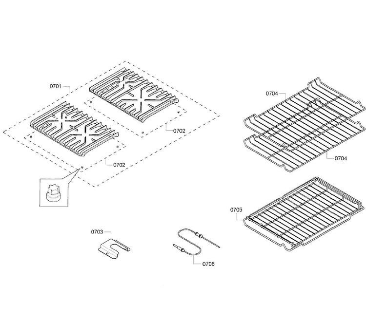 Grates/shelfs Diagram and Parts List for HGS7282UC 08 Bosch Range