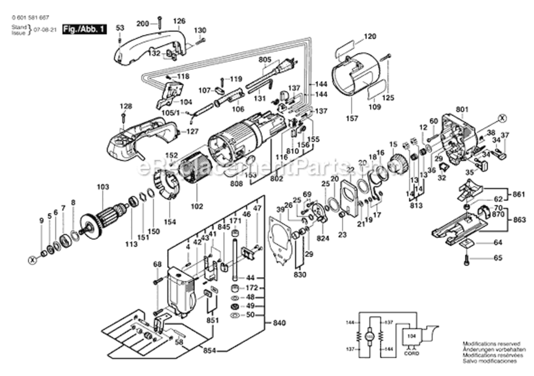 Page A Diagram and Parts List for 1581AVS 0601581667 Bosch Jig Saw