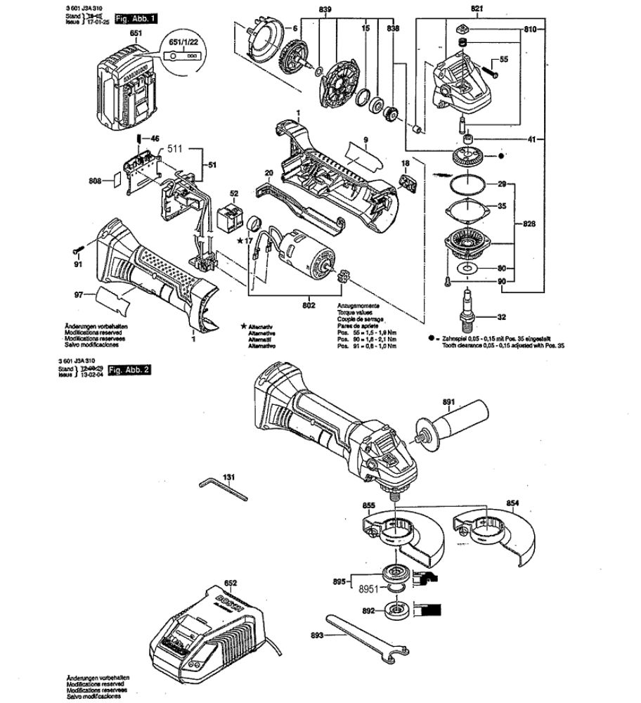 Grinder Angle Diagram and Parts List for GWS18V-45  Bosch Angle Grinder