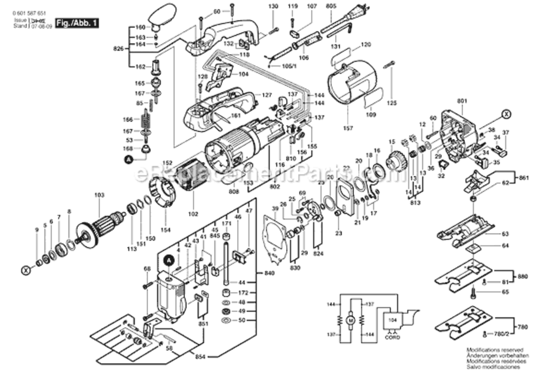 Page A Diagram and Parts List for 1587AVS 0601587683 Bosch Jig Saw