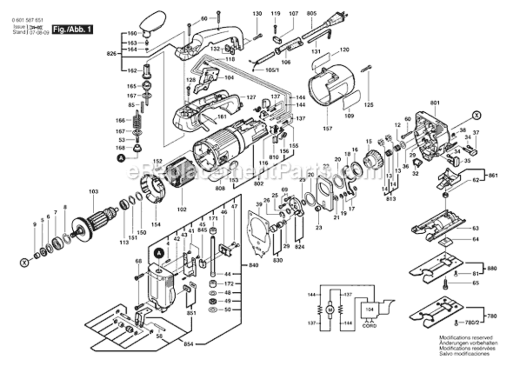 Page A Diagram and Parts List for 1587AVS 0601587684 Bosch Jig Saw