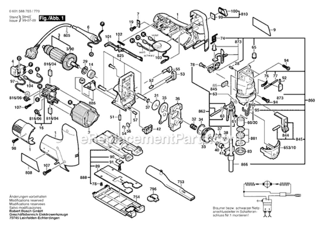 Page A Diagram and Parts List for 1588EVSK 0601588739 Bosch Jig Saw