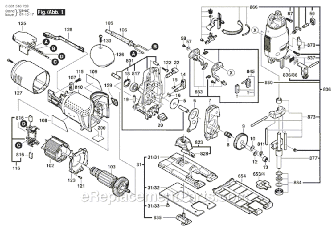 Page A Diagram and Parts List for 1591EVSK 0601510739 Bosch Jig Saw
