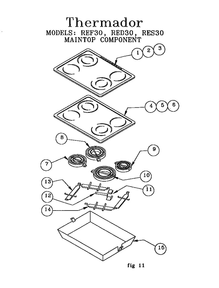 Maintop Component Diagram and Parts List for RDF30RS(PRIOR-9707)  Thermador Range