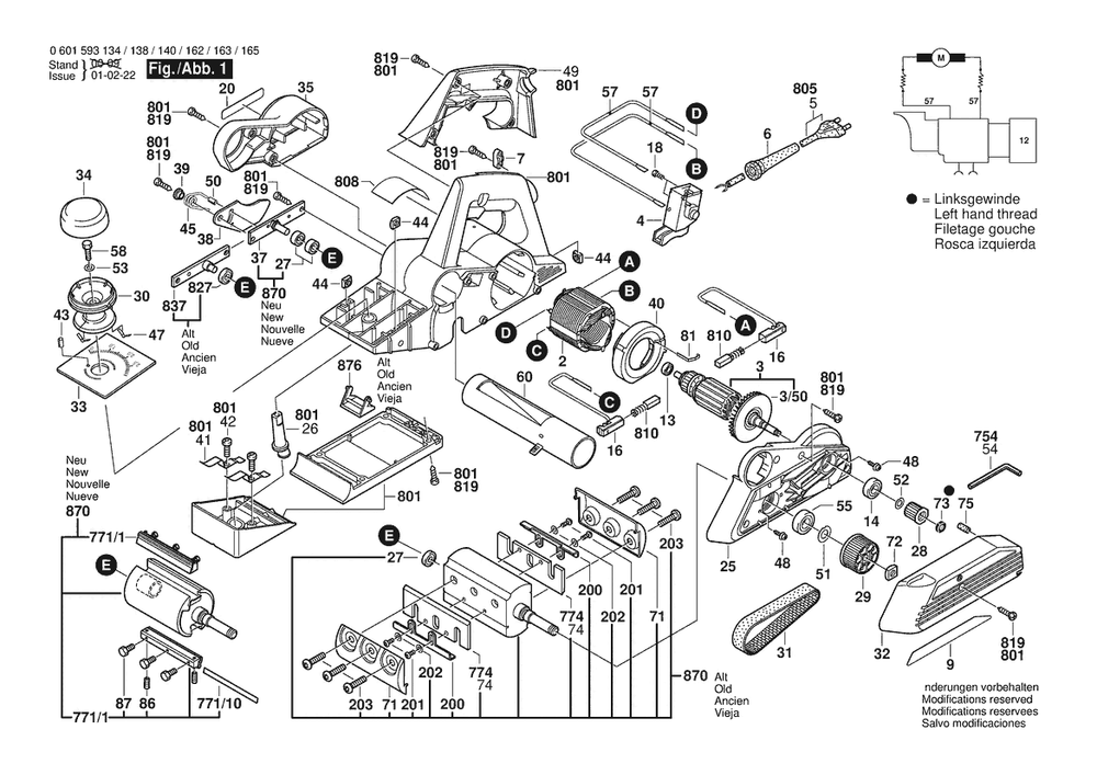 Section 1 Diagram and Parts List for GHO20-82 0601593106 Bosch Planer Jointer