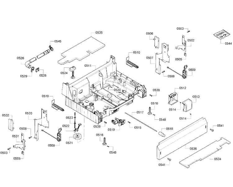 Base Assy Diagram and Parts List for DWHD410HPR 64 Thermador Dishwasher