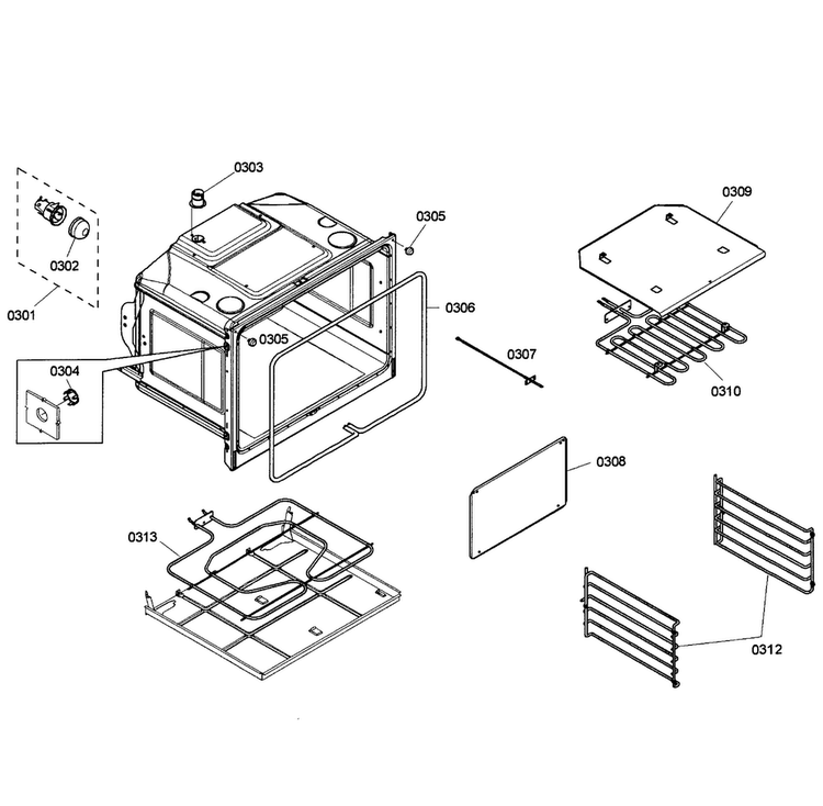 Oven Assy Diagram and Parts List for HBL3360UC 03 Bosch Wall Oven